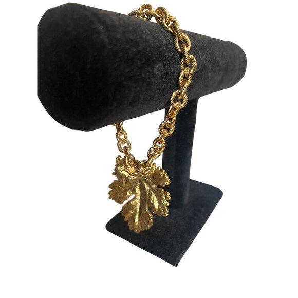 Vintage Demi Parure Set of Necklace Bracelet Huge Gold Plate Maple Leaves - Picture 3 of 14